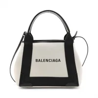 バレンシアガ ネイビーカバスXS キャンバスxレザー 2WAYハンドバッグ ベージュxブラック 390346