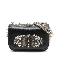 クリスチャンルブタン パテントレザーxスタッズ チェーンショルダーバッグ ブラック