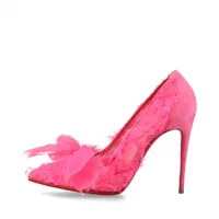 クリスチャンルブタン レース パンプス 34 1/2 レディース ピンク クチュール TOUFROU 保存袋付  ほつれ有