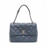 シャネル ワイルドステッチ ラムスキン チェーンショルダーバッグ ブルー シルバー金具 17番台