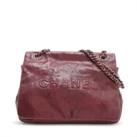 シャネル ロゴ レザー チェーンショルダーバッグ レッド シルバー金具 18番台