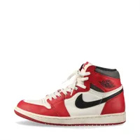ナイキ AIR JORDAN 1 RETRO HIGH OG レザー ハイカットスニーカー 27.5cm メンズ レッド×ホワイト DZ5485-612 シカゴ ロスト&ファウンド ヴィンテージ加工 ライニングとインソールに毛玉あり