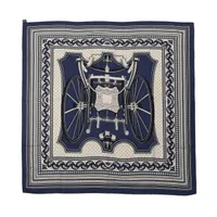 エルメス カレジェアン LES ROUES DE PHAETON 四輪馬車の車輪 ストール カシミヤ×シルク ネイビー