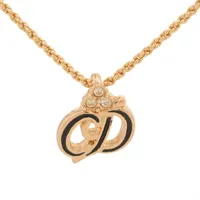 ディオール CDロゴ ネックレス GP×ラインストーン ブラック×ゴールド