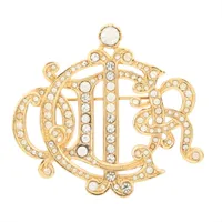 クリスチャンディオール ロゴ ブローチ GP×ラインストーン ゴールド