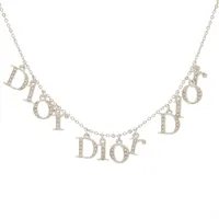 クリスチャンディオール Diorロゴ ネックレス GP×ラインストーン シルバー