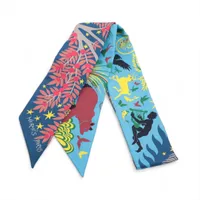 エルメス ツイリー LE CHARME D ORPHEE BA スカーフ シルク ネイビー×ブルー