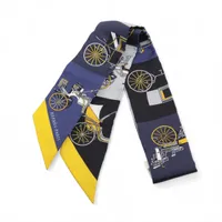 エルメス ツイリー VOITURES EXQUISES 精巧な馬車 スカーフ シルク ネイビー×グレー