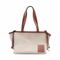 ロエベ クッション キャンバスxレザー トートバッグ ベージュxブラウン