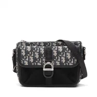 ディオール オブリーク キャンバスxレザー ショルダーバッグ ネイビー