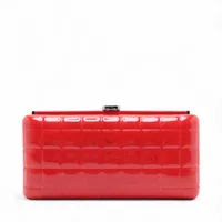 シャネル チョコバー パテントレザー クラッチバッグ レッド シルバー金具 11番台