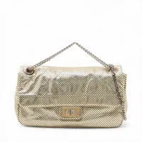 シャネル 2.55 パンチングレザー シングルフラップ ダブルチェーンバッグ ゴールド ゴールド×シルバー金具 12番台