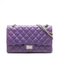 シャネル マトラッセ 2.55 マキシ ラムスキン ダブルフラップ ダブルチェーンバッグ パープル シルバー金具 14番台 A37590
