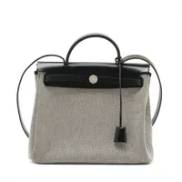 エルメス エールバッグジップPM トワルGMxヴァッシュハンター ベージュxブラック シルバー金具 刻印不鮮明