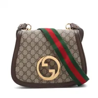 グッチ GGスプリーム インターロッキングG PVCxレザー ショルダーバッグ ブラウン 699210