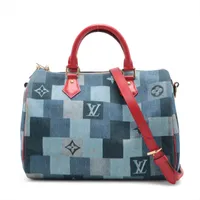 ヴィトン モノグラム デニム スクエア パッチワーク スピーディバンドリエール30 M45041 ブルー