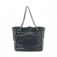 シャネル マトラッセ キャビアスキン チェーントートバッグ ネイビー シルバー金具 14番台