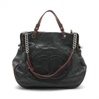 シャネル マトラッセ ラムスキンxレザー 2WAYハンドバッグ ブラックxブラウン ガンメタリック金具 16番台