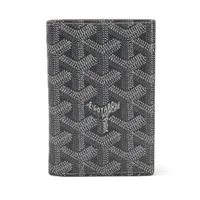 ゴヤール ヘリンボーン PVC×レザー コンパクトウォレット グレー