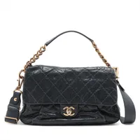 シャネル ワイルドステッチ キャビアスキン 2WAYショルダーバッグ ネイビー ゴールド金具 17番台