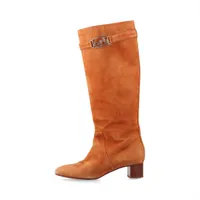 エルメス ヴェルサイユ スエード ロングブーツ 36 レディース ブラウン ロゴ カレーシュ バックル 馬車金具