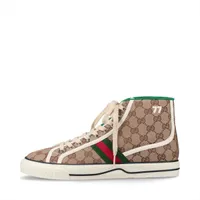 グッチ テニス1977 キャンバス ハイカットスニーカー 8.5 メンズ ベージュ GGキャンバス シェリーライン 替え紐 箱 保存袋あり
