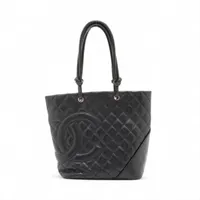 シャネル カンボンライン ラムスキン トートバッグ ブラック シルバー金具