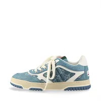 グッチ リウェブ 25AW デニム×レザー スニーカー 38 レディース ブルー×ホワイト 838831 GG シェリーライン