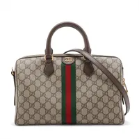 グッチ GGスプリーム PVCxレザー 2WAYハンドバッグ ベージュxブラウン 772065