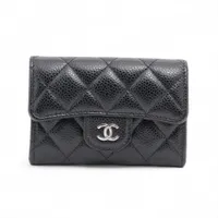 シャネル マトラッセ キャビアスキン カードケース ブラック シルバー金具 ランダムシリアル