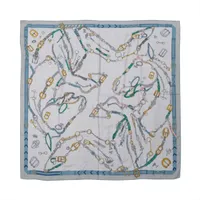 エルメス カレジェアン LES CHEVAUX DE CHAINES スカーフ カシミヤ×シルク グレー