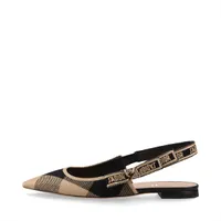 クリスチャンディオール J'ADIOR レザー×ファブリック フラットパンプス 38.5 レディース ブラック×ベージュ MT0320 スリングバック ストラップ ライニングにヨゴレあり