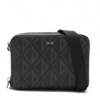 クリスチャンディオール CDダイヤモンド PVCxレザー ショルダーバッグ ブラック