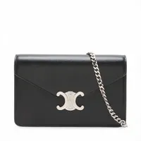 セリーヌ トリオンフ マーゴ レザー チェーンショルダーバッグ ブラック