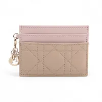 ディオール レディディオール カナージュ レザー カードケース ベージュ×ピンク