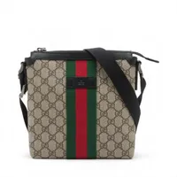 グッチ GGスプリーム PVCxレザー ショルダーバッグ ベージュxブラック 471454