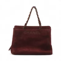 シャネル ロゴ スエード チェーントートバッグ ブラウン ゴールド金具 5番台