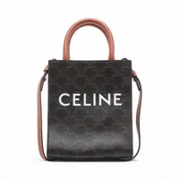 セリーヌ トリオンフ ミニバーティカルカバ PVCxレザー 2WAYハンドバッグ ブラウン