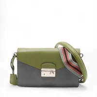 プラダ サフィアーノラクス レザー 2WAYショルダーバッグ カーキxグレー BN924K 無記名ギャラ