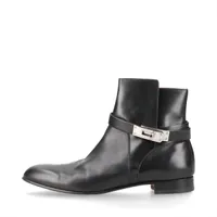 エルメス ネオ レザー ショートブーツ 37.5 レディース ブラック ケリー金具 インソールにヨゴレ 左足インソール剝がれあり