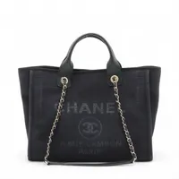 シャネル ドーヴィルMM キャンバスxレザー 2WAYハンドバッグ ブラック シルバー金具 ランダムプレート