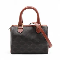 セリーヌ キュイル トリオンフ スモールボストン PVCxレザー 2WAYハンドバッグ ブラウン