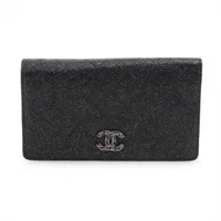 シャネル マトラッセ キャビアスキン ロングウォレット ブラック シルバー金具 18番台