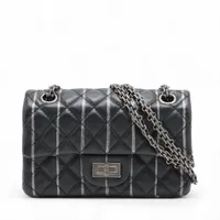 シャネル マトラッセ 2.55 ミニ ラムスキン シングルフラップ ダブルチェーンバッグ ストライプ ブラック ガンメタリック金具 29番台 AS0874