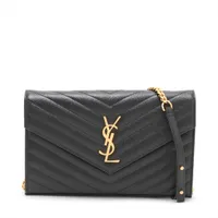 サンローランパリ カサンドラ キャビアスキン チェーンウォレット ブラック 377828