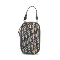 クリスチャンディオール オブリーク キャンバスxレザー フォンポーチ ネイビー