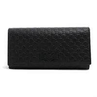 グッチ マイクログッチシマ 449396 レザー ロングウォレット ブラック Ⓖマーク