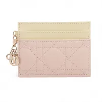 ディオール レディディオール カナージュ レザー カードケース ピンク×イエロー