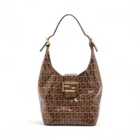 フェンディ ズッキーノ ビニールxレザー ハンドバッグ ブラウン