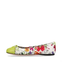 グッチ ダブルG 25SS キャンバス×レザー フラットパンプス 35 レディース マルチカラー 840726 フローラルプリント リボン バレエシューズ 箱 保存袋あり